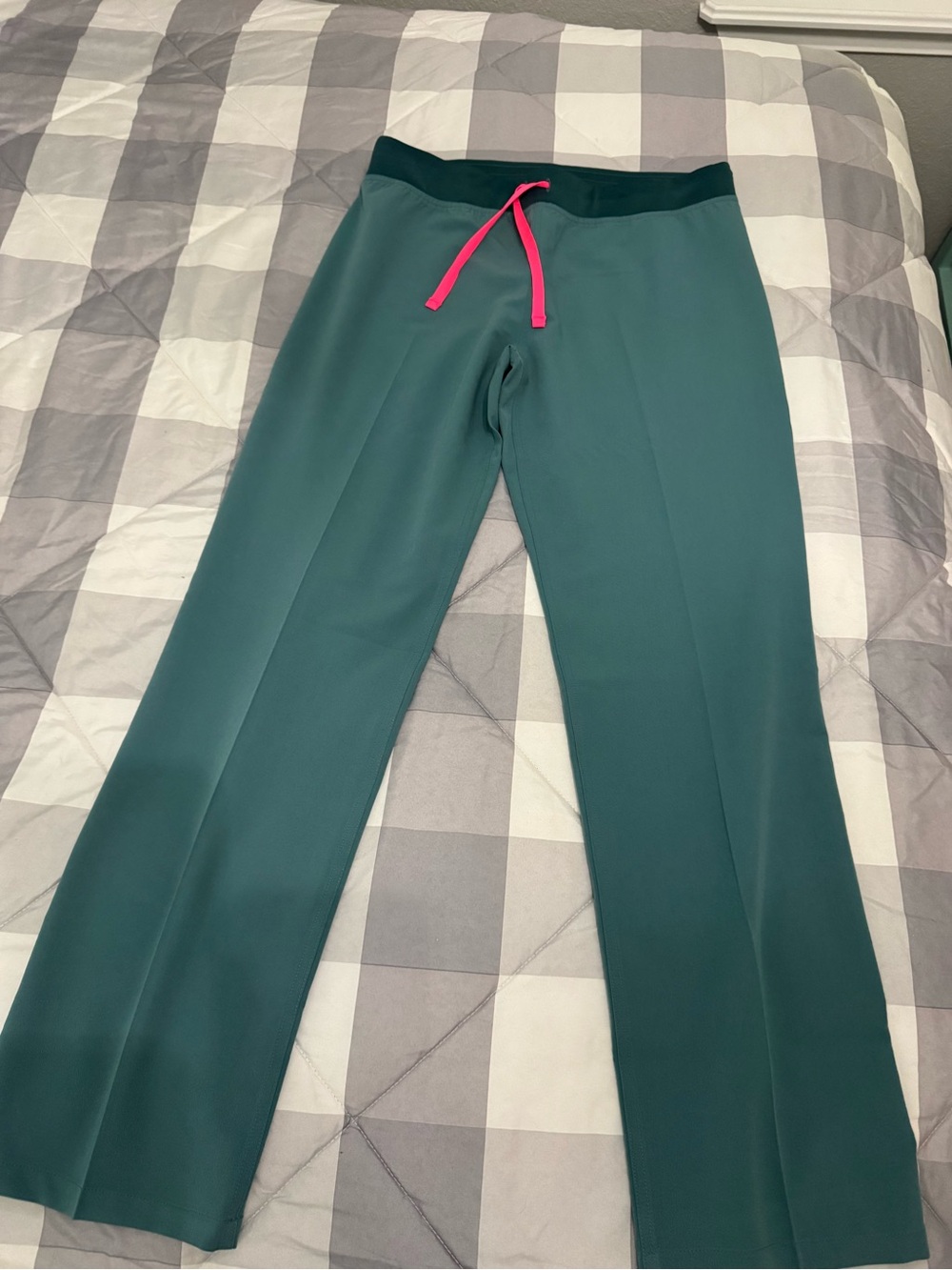Figs Teal Livingston Scrub Pants with Hot Pink Drawstring